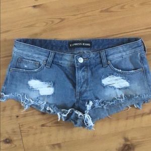 Express denim shorts super short low rise size 10